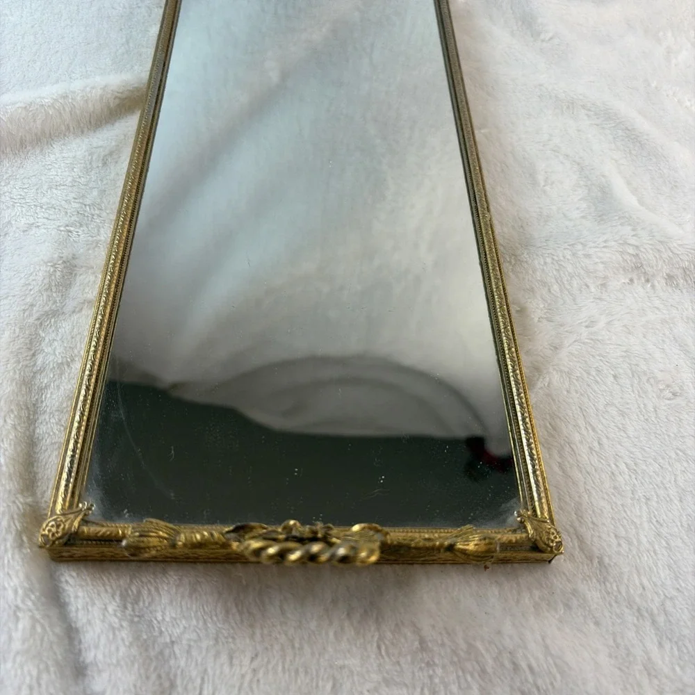 Vtg 60s Gold Ormolu Mirrored Vanity Tray 6x18